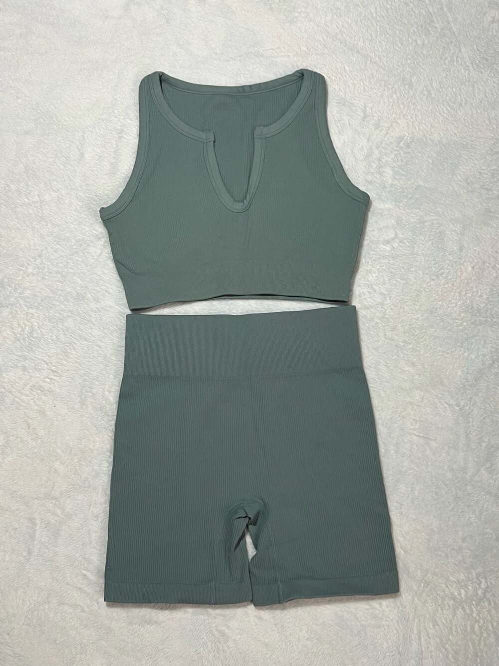 FAFOFA Women's 2 Piece Ribbed Set Seamless  Sports Bra and High Waisted Shorts